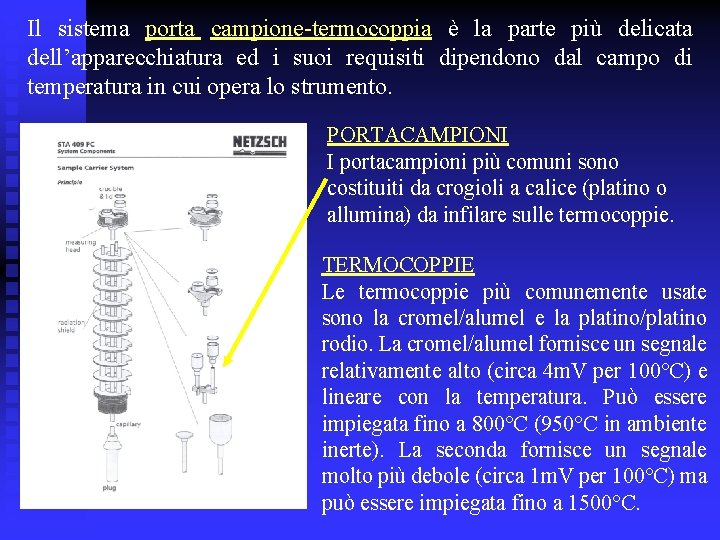 Il sistema porta campione-termocoppia è la parte più delicata dell’apparecchiatura ed i suoi requisiti