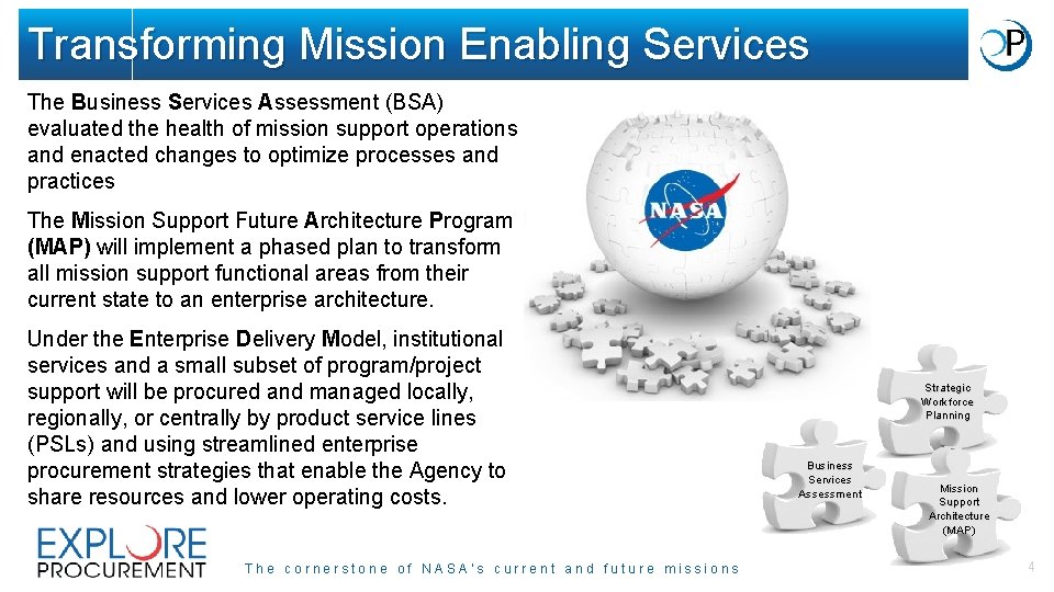 Transforming Mission Enabling Services The Business Services Assessment (BSA) evaluated the health of mission