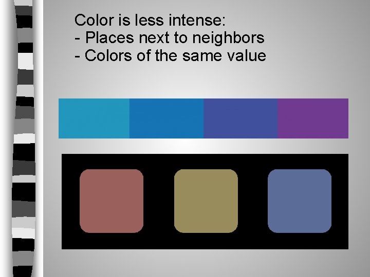 Color is less intense: - Places next to neighbors - Colors of the same Color is less intense: - Places next to neighbors - Colors of the same
