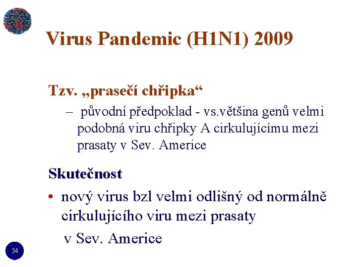 Virus Pandemic (H 1 N 1) 2009 Tzv. „prasečí chřipka“ – původní předpoklad -