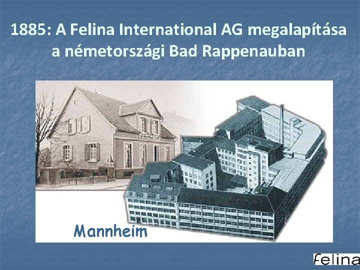 1885: A Felina International AG megalapítása a németországi Bad Rappenauban Mannheim 