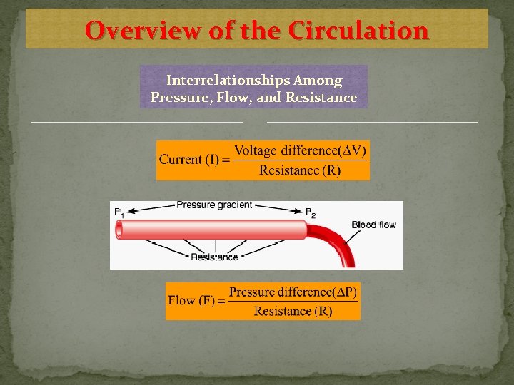 Overview of the Circulation Interrelationships Among Pressure, Flow, and Resistance 