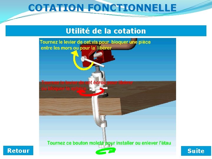 COTATION FONCTIONNELLE Utilité de la cotation Retour Suite COTATION FONCTIONNELLE Utilité de la cotation Retour Suite