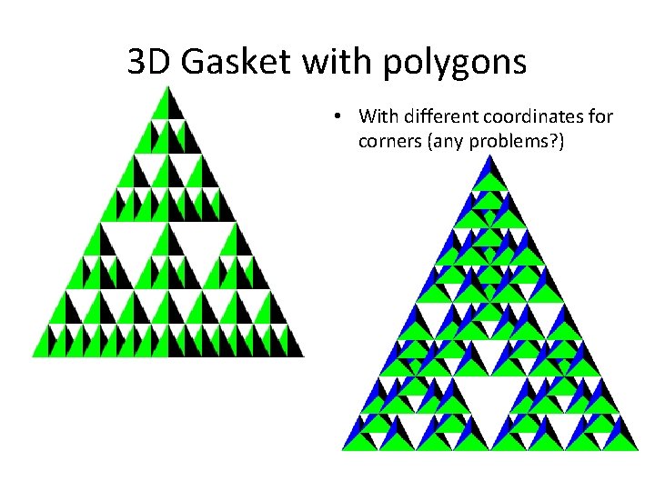 3 D Gasket with polygons • With different coordinates for corners (any problems? )