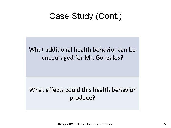Case Study (Cont. ) What additional health behavior can be encouraged for Mr. Gonzales?