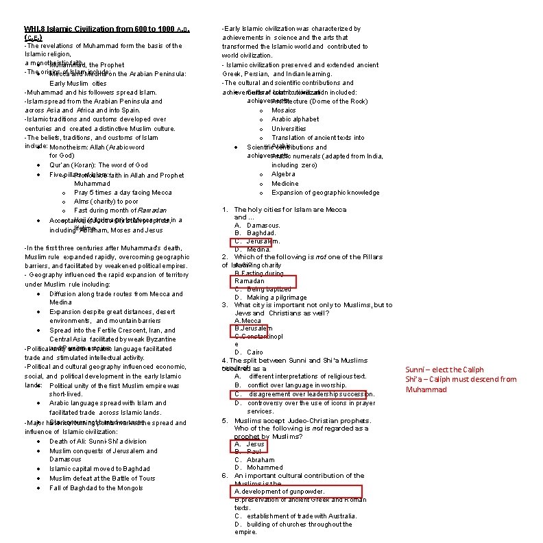 WHI. 8 Islamic Civilization from 600 to 1000 A. D. (C. E. ) -The