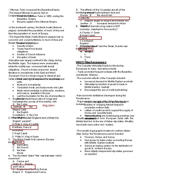 - Ottoman Turks conquered the Byzantine Empire. -The impact Ottoman invasions had on Constantinople