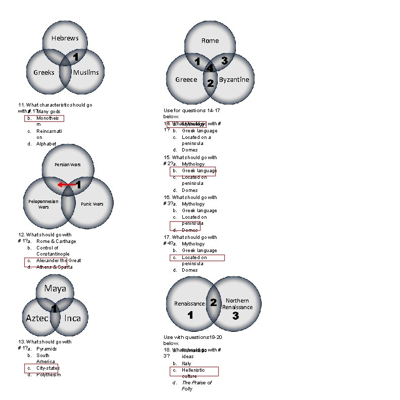 Hebrews Greeks Rome Muslims 11. What characteristic should go with a. # 1? Many