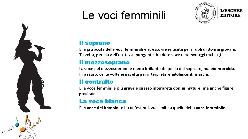 Le voci femminili Il soprano È la più acuta delle voci femminili e spesso