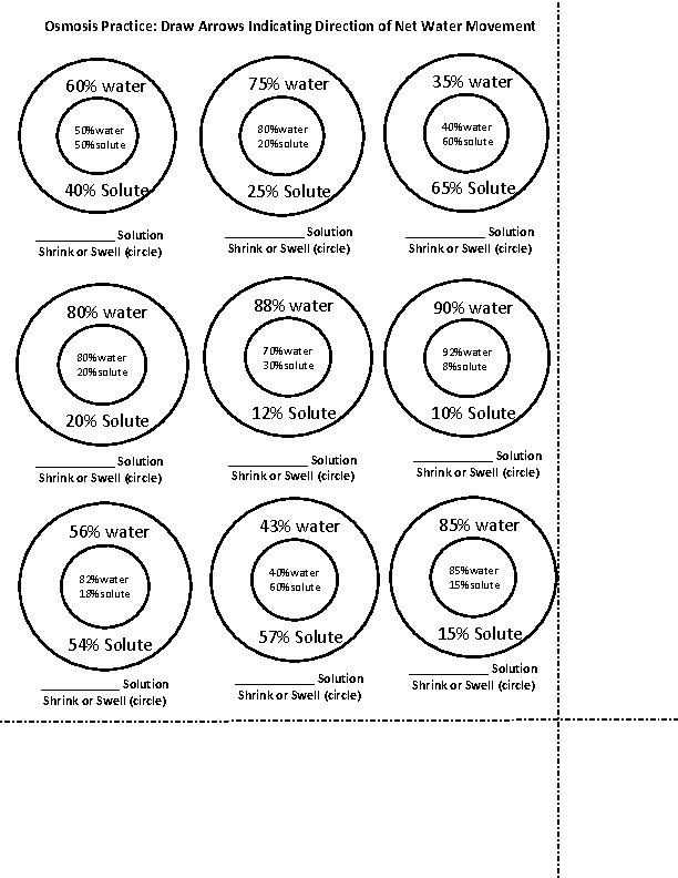 Osmosis Practice: Draw Arrows Indicating Direction of Net Water Movement 60% water 50%solute 40%