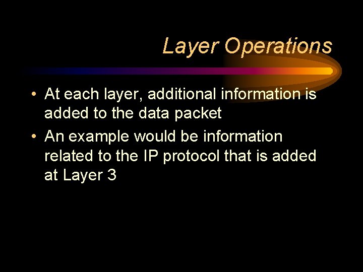 Layer Operations • At each layer, additional information is added to the data packet