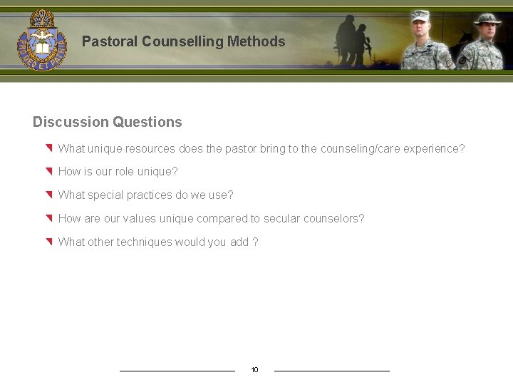 Pastoral Counselling Methods Discussion Questions What unique resources does the pastor bring to the