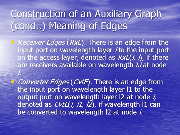 Construction of an Auxiliary Graph (cond. . ) Meaning of Edges • Receiver Edges