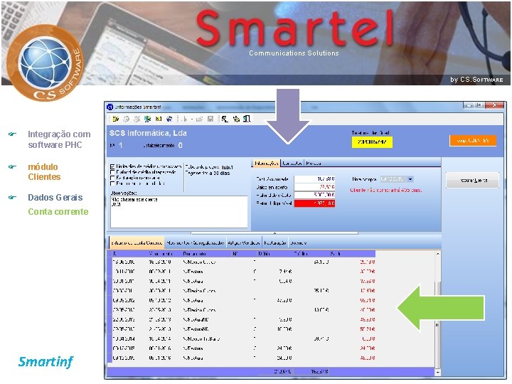 F Integração com software PHC F módulo Clientes F Dados Gerais Conta corrente Smartinf