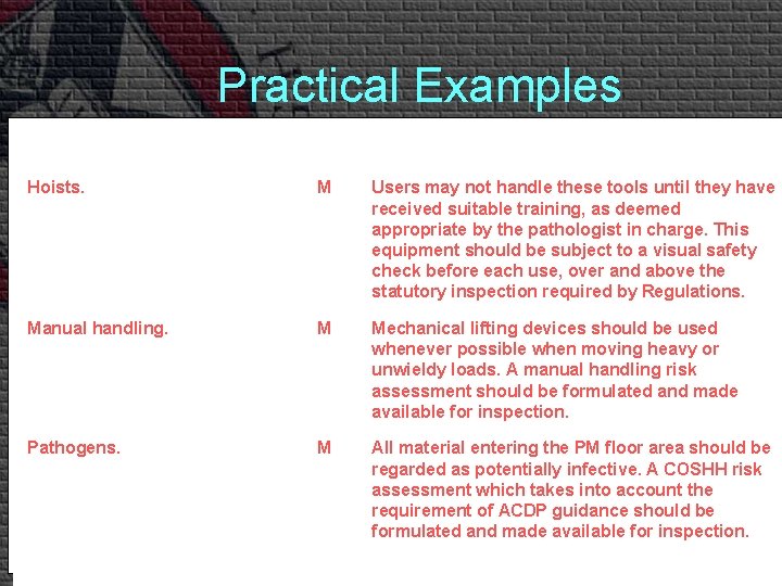 Practical Examples Hoists. M Users may not handle these tools until they have received