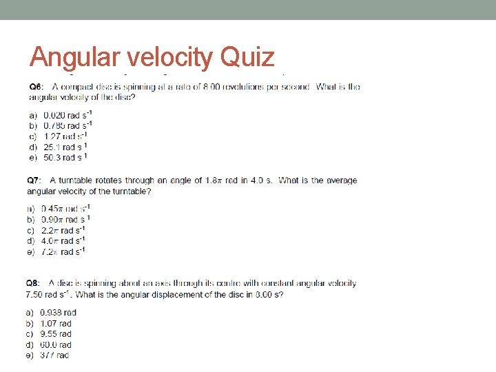 Angular velocity Quiz 