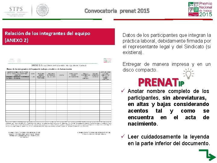 Convocatoria prenat 2015 Relación de los integrantes del equipo (ANEXO 2) Datos de los Convocatoria prenat 2015 Relación de los integrantes del equipo (ANEXO 2) Datos de los