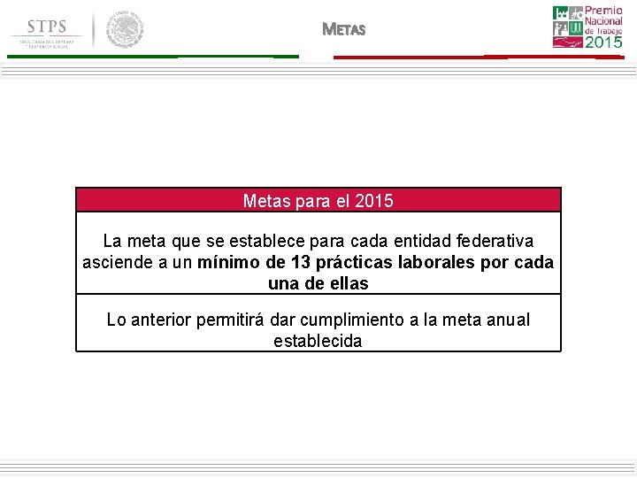 METAS Metas para el 2015 La meta que se establece para cada entidad federativa METAS Metas para el 2015 La meta que se establece para cada entidad federativa