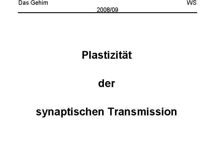 Das Gehirn WS 2008/09 Plastizität der synaptischen Transmission 