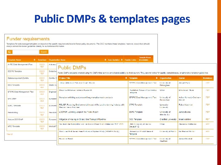 Public DMPs & templates pages 