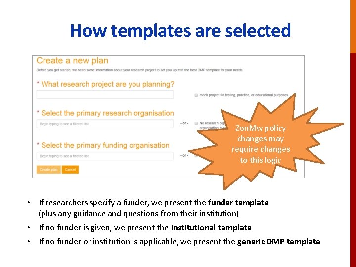 How templates are selected Zon. Mw policy changes may require changes to this logic