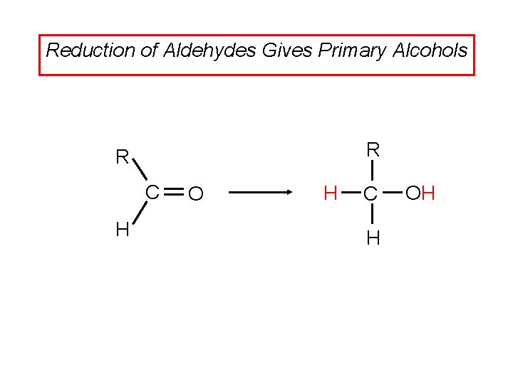 Reduction of Aldehydes Gives Primary Alcohols R R C H O H C H