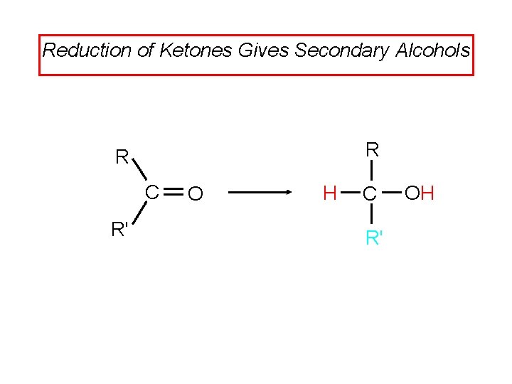 Reduction of Ketones Gives Secondary Alcohols R R C R' O H C R'