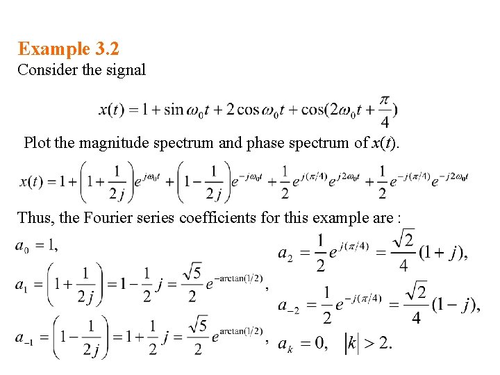 Example 3. 2 Consider the signal Plot the magnitude spectrum and phase spectrum of Example 3. 2 Consider the signal Plot the magnitude spectrum and phase spectrum of