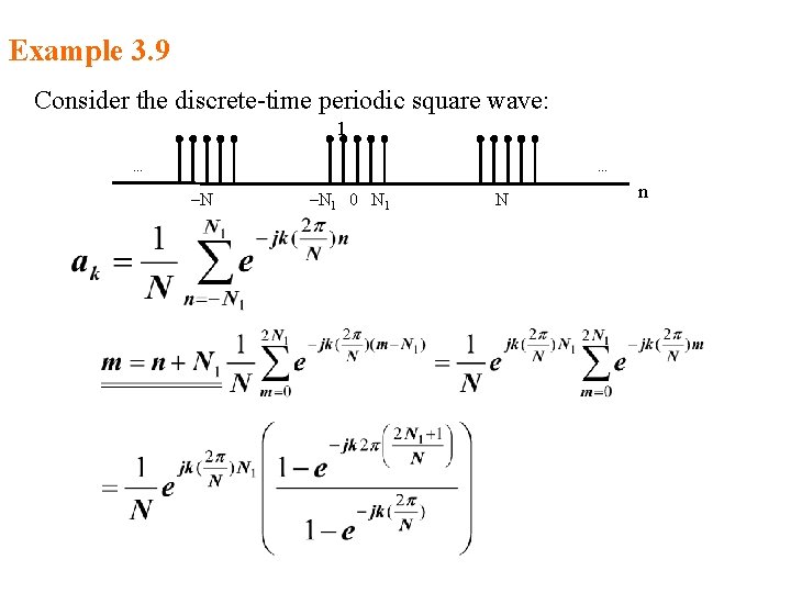 Example 3. 9 Consider the discrete-time periodic square wave: 1 … … –N –N Example 3. 9 Consider the discrete-time periodic square wave: 1 … … –N –N