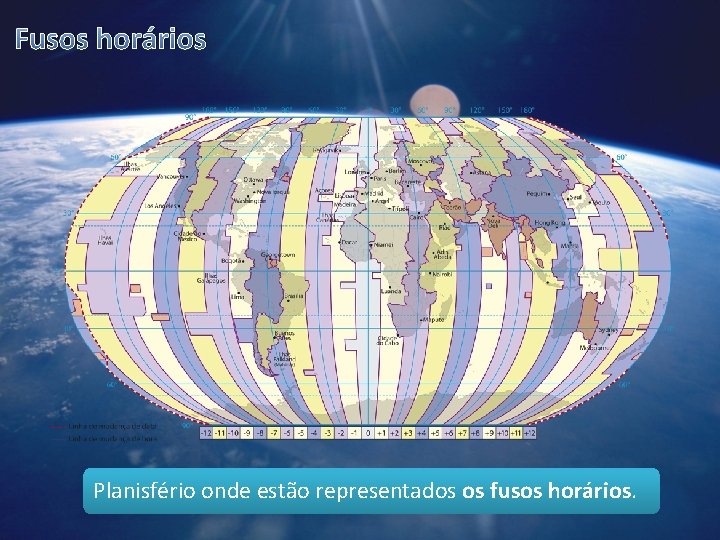 Fusos horários Planisfério onde estão representados os fusos horários. 