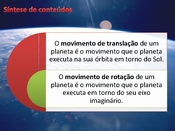 Síntese de conteúdos O movimento de translação de um planeta é o movimento que
