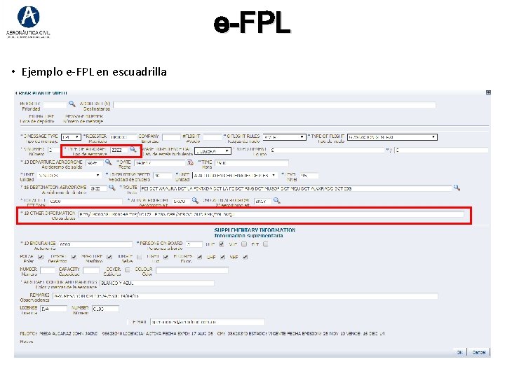 e-FPL • Ejemplo e-FPL en escuadrilla e-FPL • Ejemplo e-FPL en escuadrilla