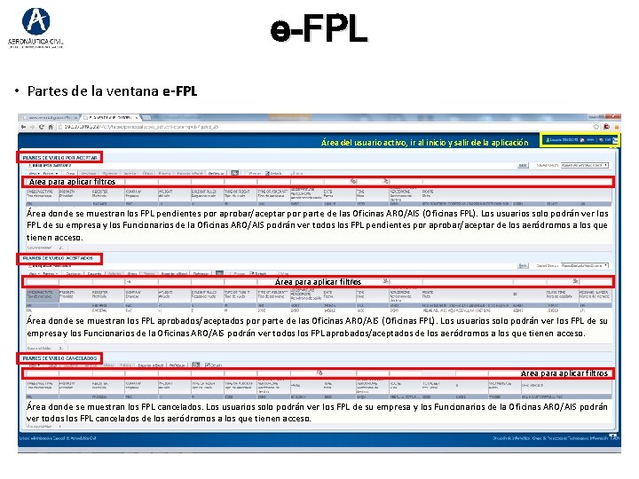 e-FPL • Partes de la ventana e-FPL Área del usuario activo, ir al inicio e-FPL • Partes de la ventana e-FPL Área del usuario activo, ir al inicio