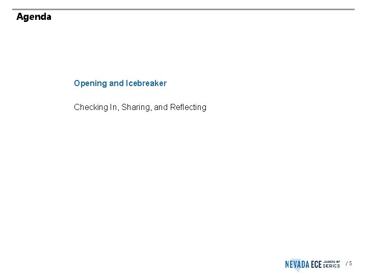 Agenda Opening and Icebreaker Checking In, Sharing, and Reflecting /5 