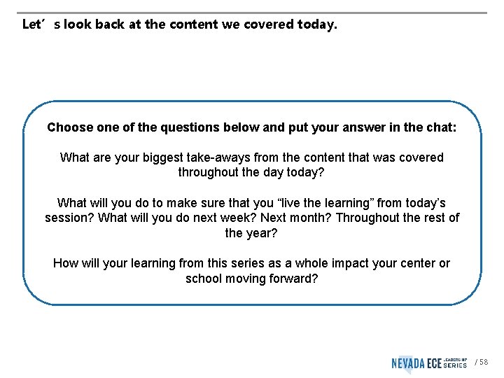 Let’s look back at the content we covered today. Choose one of the questions