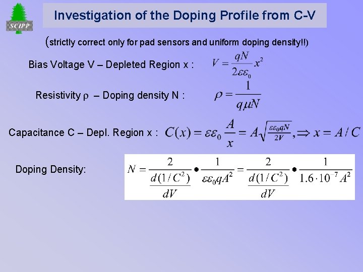 Investigation of the Doping Profile from C-V (strictly correct only for pad sensors and