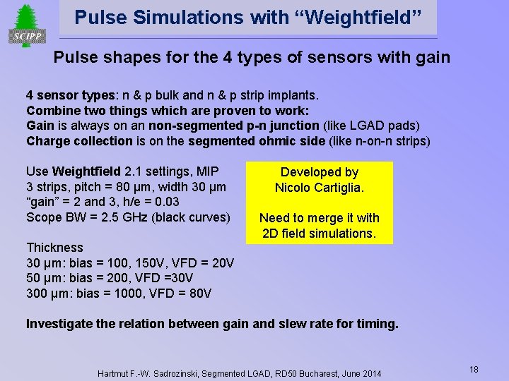 Pulse Simulations with “Weightfield” Pulse shapes for the 4 types of sensors with gain