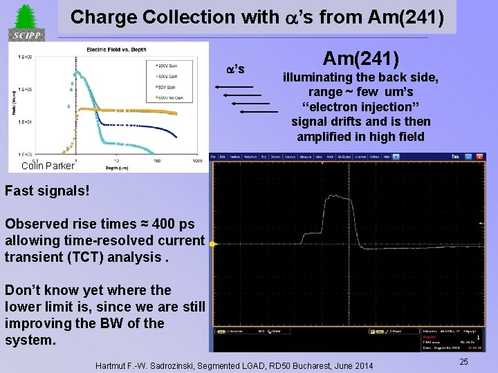 Charge Collection with ’s from Am(241) ’s Am(241) illuminating the back side, range ~
