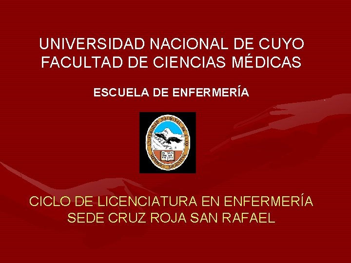 UNIVERSIDAD NACIONAL DE CUYO FACULTAD DE CIENCIAS MÉDICAS ESCUELA DE ENFERMERÍA CICLO DE LICENCIATURA