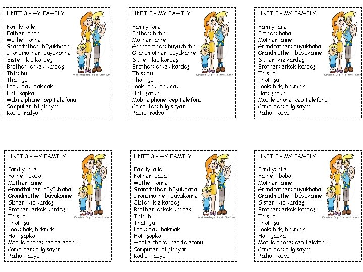 UNIT 3 – MY FAMILY UNIT 3 – MY FAMILY Family: aile Father: baba