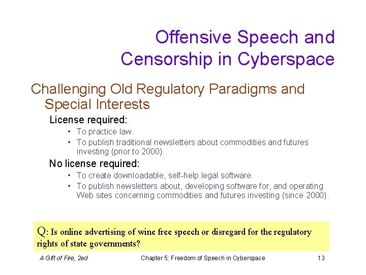 Offensive Speech and Censorship in Cyberspace Challenging Old Regulatory Paradigms and Special Interests License