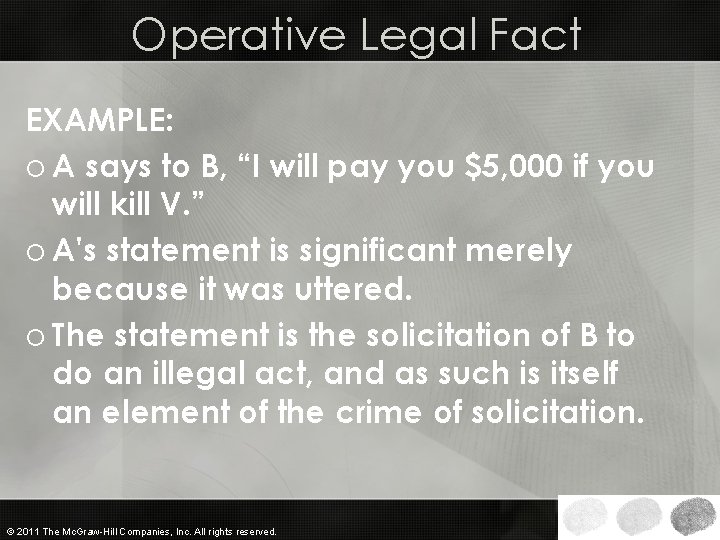 Operative Legal Fact EXAMPLE: o A says to B, “I will pay you $5,