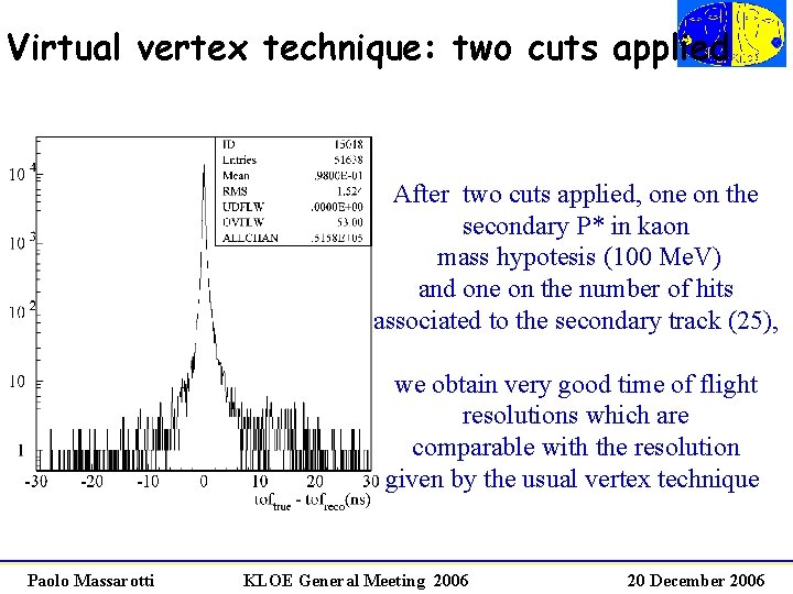 Virtual vertex technique: two cuts applied After two cuts applied, one on the secondary