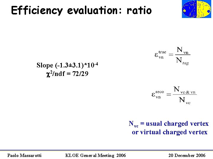 Efficiency evaluation: ratio Slope(-2. 3± 2. 6)*10 (-1. 3± 3. 1)*10 -4 -4 cc