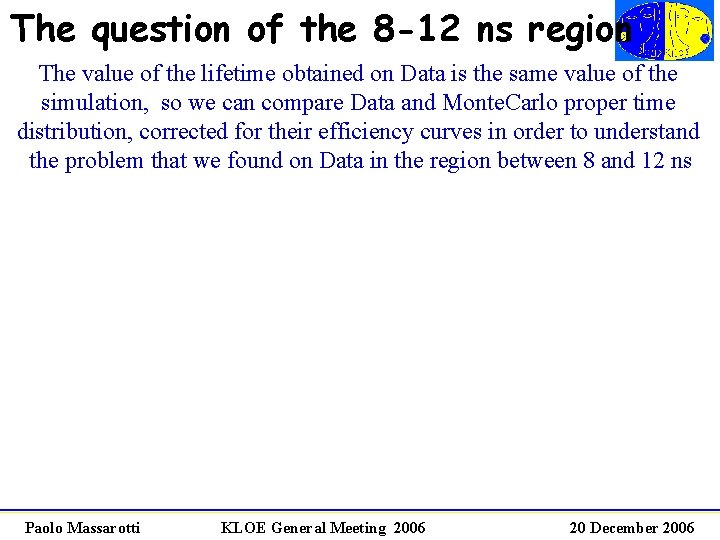 The question of the 8 -12 ns region The value of the lifetime obtained