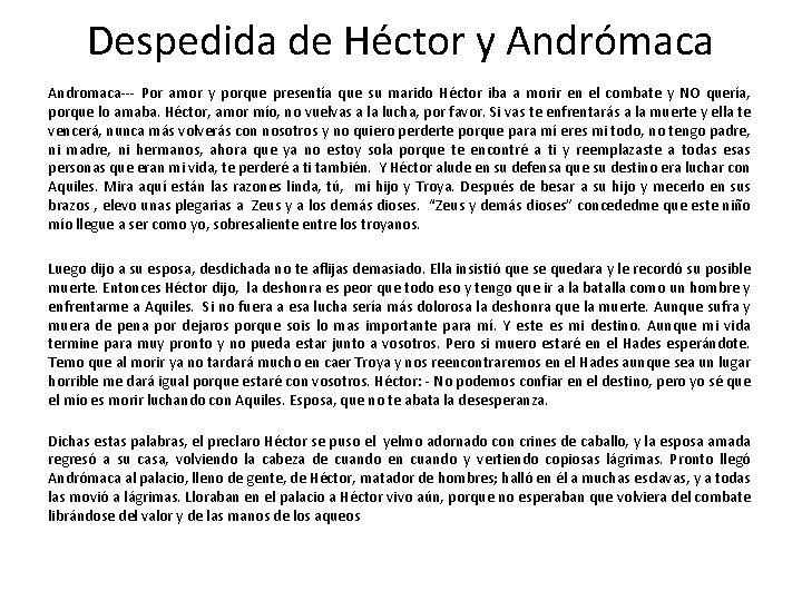 Despedida de Héctor y Andrómaca Andromaca--- Por amor y porque presentía que su marido