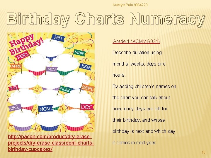 Kadriye Pala 9964223 Birthday Charts Numeracy Grade 1 (ACMMG 021) Describe duration using months, Kadriye Pala 9964223 Birthday Charts Numeracy Grade 1 (ACMMG 021) Describe duration using months,