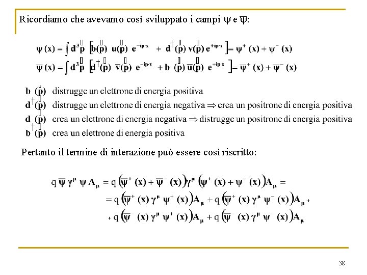 Ricordiamo che avevamo così sviluppato i campi e : † † Pertanto il termine Ricordiamo che avevamo così sviluppato i campi e : † † Pertanto il termine