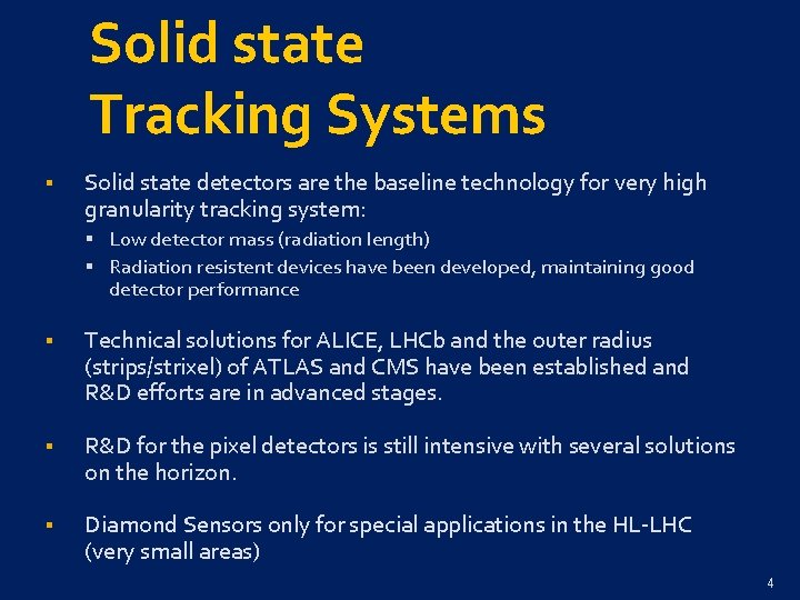 Solid state Tracking Systems § Solid state detectors are the baseline technology for very