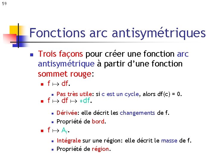 59 Fonctions arc antisymétriques n Trois façons pour créer une fonction arc antisymétrique à